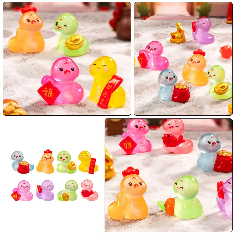 

8Pcs Micro Snake Decorations Resin Craft DIY Glow in The Dark Figurines for Desktop Car Interior Garden Zodiac Display Festive