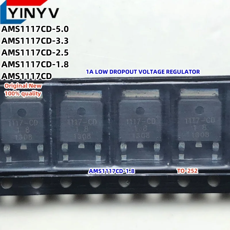 20Pcs AMS1117CD-5.0 AMS1117CD-3.3 AMS1117CD-2.5 AMS1117CD-1.8 AMS1117CD AMS1117 TO-252 1A LOW DROPOUT VOLTAGE REGULATOR 100% New