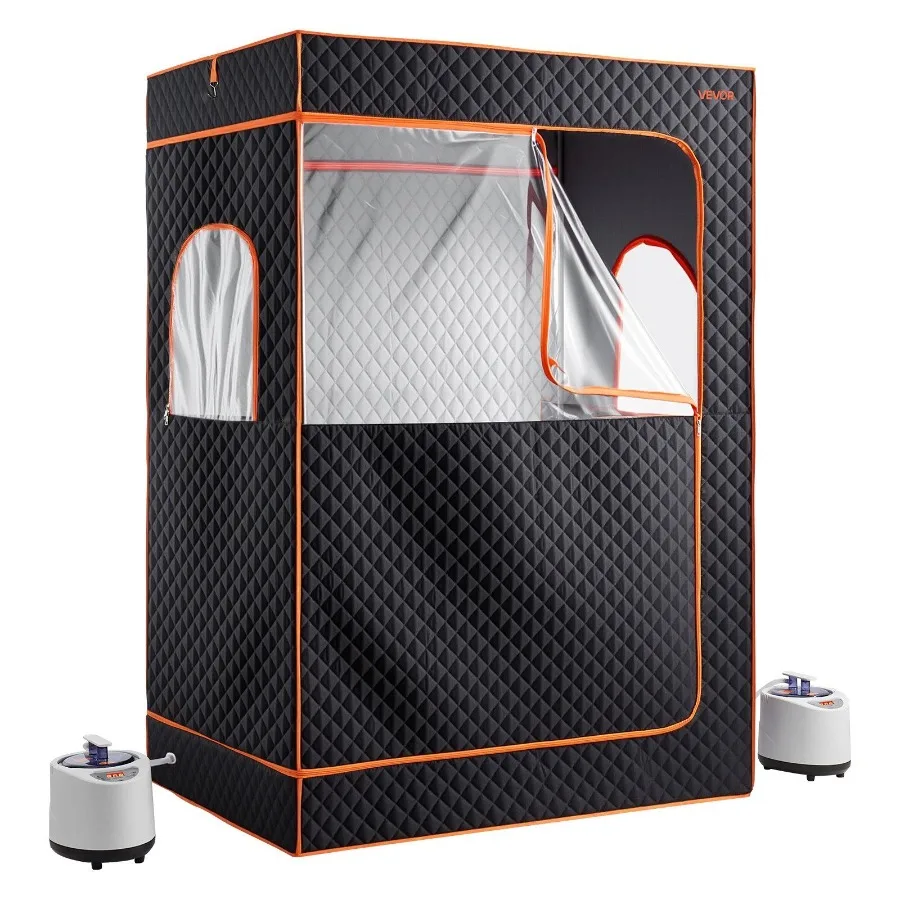 

Upgraded Portable Steam Sauna for Home 2 Person Full Body Spa Tent with Steamer 2 Foldable Chairs Remote 2 Essential Oil Boxes
