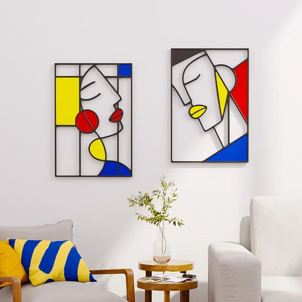 Individualistic Modern Art Decor Couple Face Decorative Pictures for Living Room Wall Decoration Poster Metal Frame Ornament