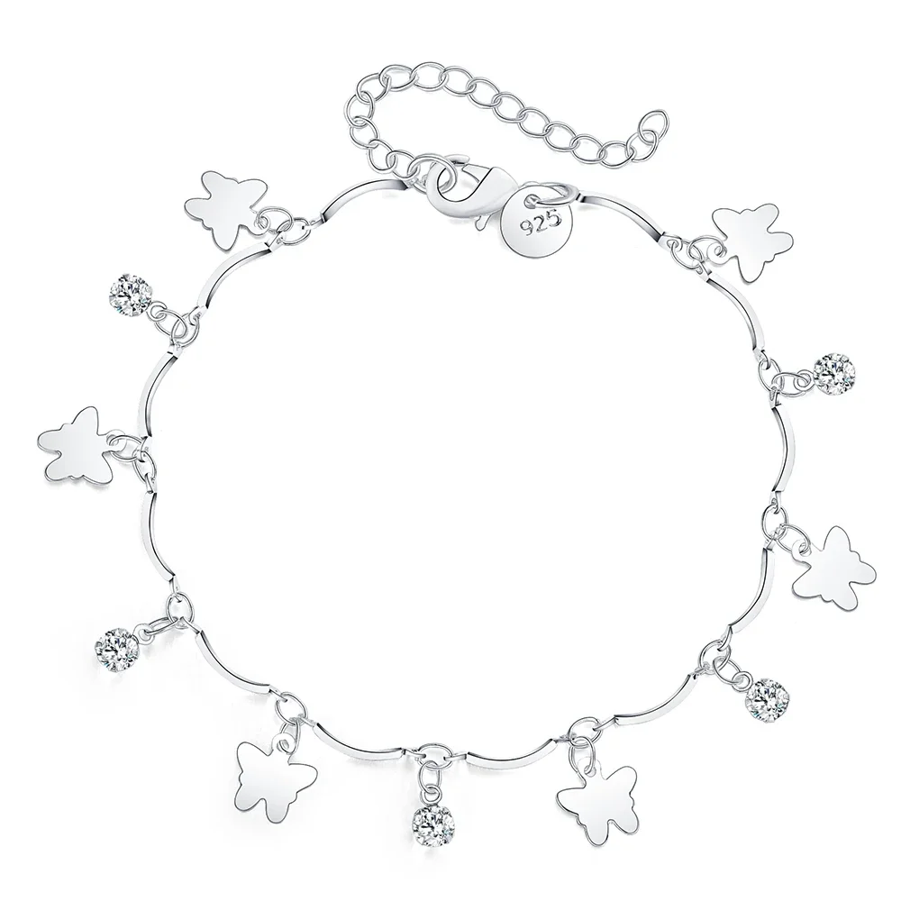 Wholesale Silver Plated Pretty Nice Butterfly Chain Bracelet Fashion Charm Anklet Wedding Cute Women Lady Party Gift