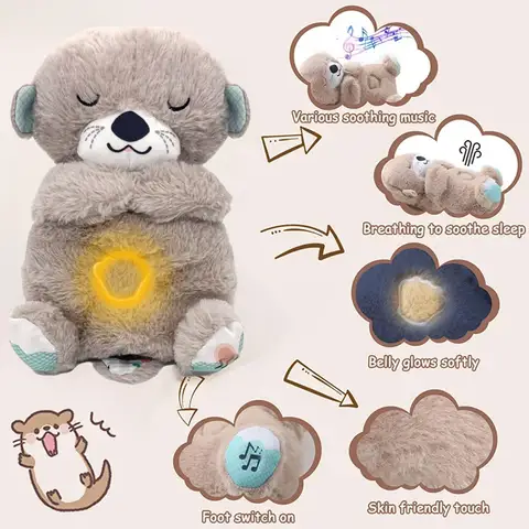 아기 봉제 인형 호흡 곰 진정 수면 놀이 친구 흰색 수달 장난감 키즈 음악 잠자는 동반자 사운드 라이트 인형 장난감 선물 Best5