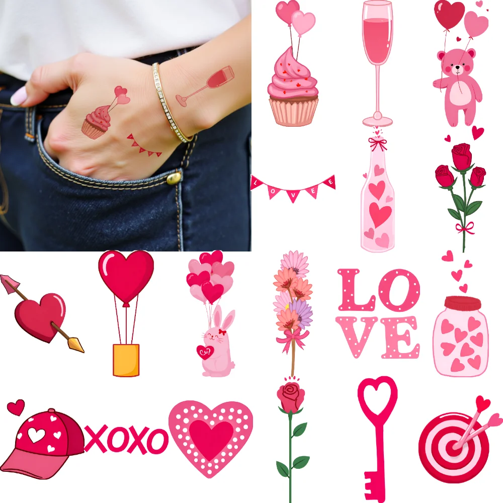 

63pcs Temporary Tattoo Heart Temporary Tattoo Stickers Arrow Balloon Cartoon Cupcake For Boys Shoulders Arms