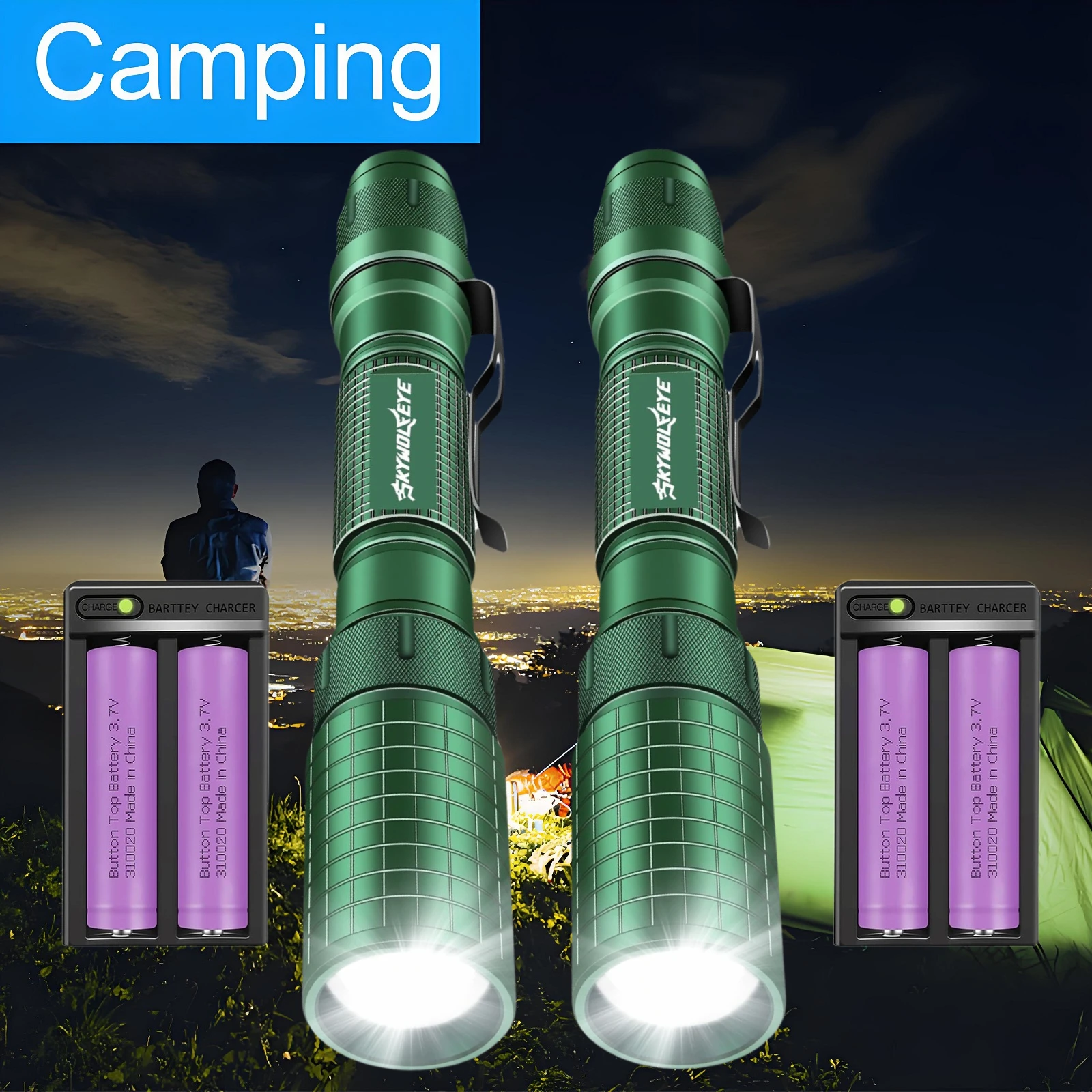 Skywolfeye 2 Pack Bright Tactical LED Flashlights Battery Powered Workong Light for Exploration Inspection