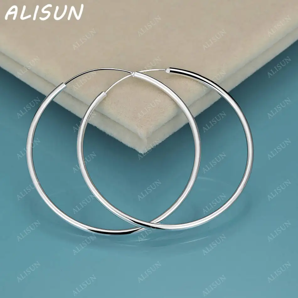

ALISUN 925 Sterling Silver 50mm&60mm Round Hoop Earrings Fashion Party Charm Trend Birthday Gifts