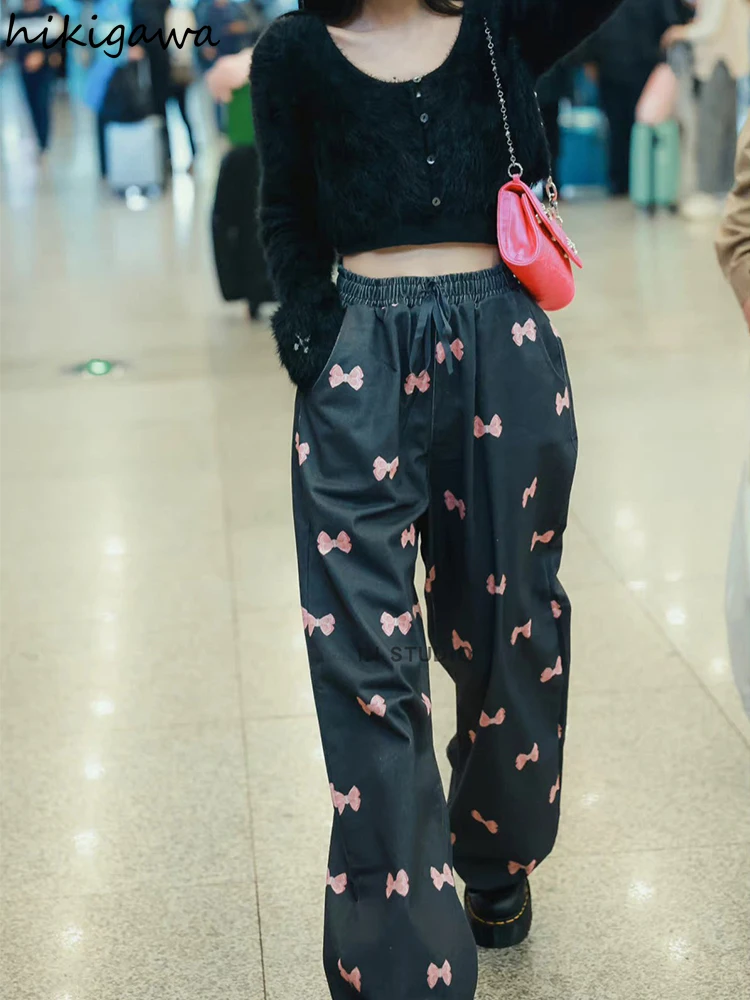 Vintage Y2k Wide Leg Pants Women High Waist Straight Pantalon Femme Casual Streetwear Butterfly Korean Trousers 2024 New Bottoms