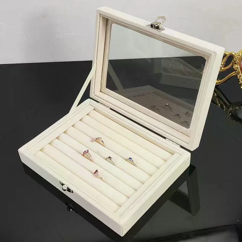 

Бархатная шкатулка для колец, витрина для ювелирных изделий, органайзер для хранения колец, коробка для сережек, пылезащитная прозрачная откидная крышка, шкатулка для драгоценностей