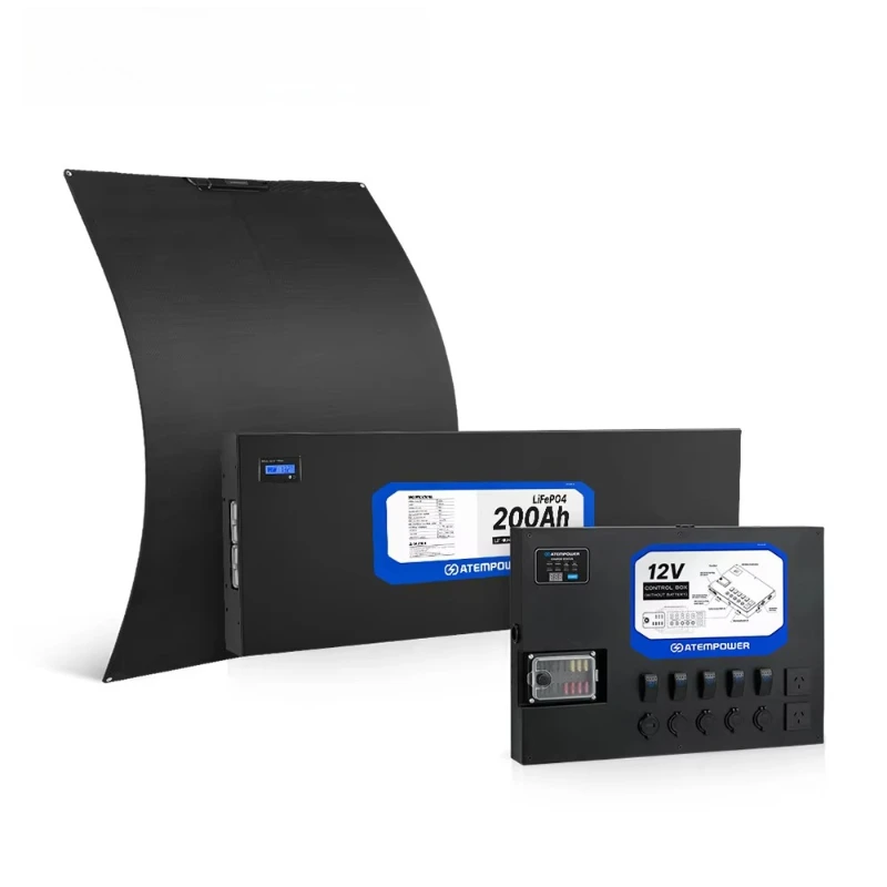 Camping Dual Battery System Included 200W Flexible Solar Panel 12V Control Hub Box and 200AH LIFEPO4 Battery