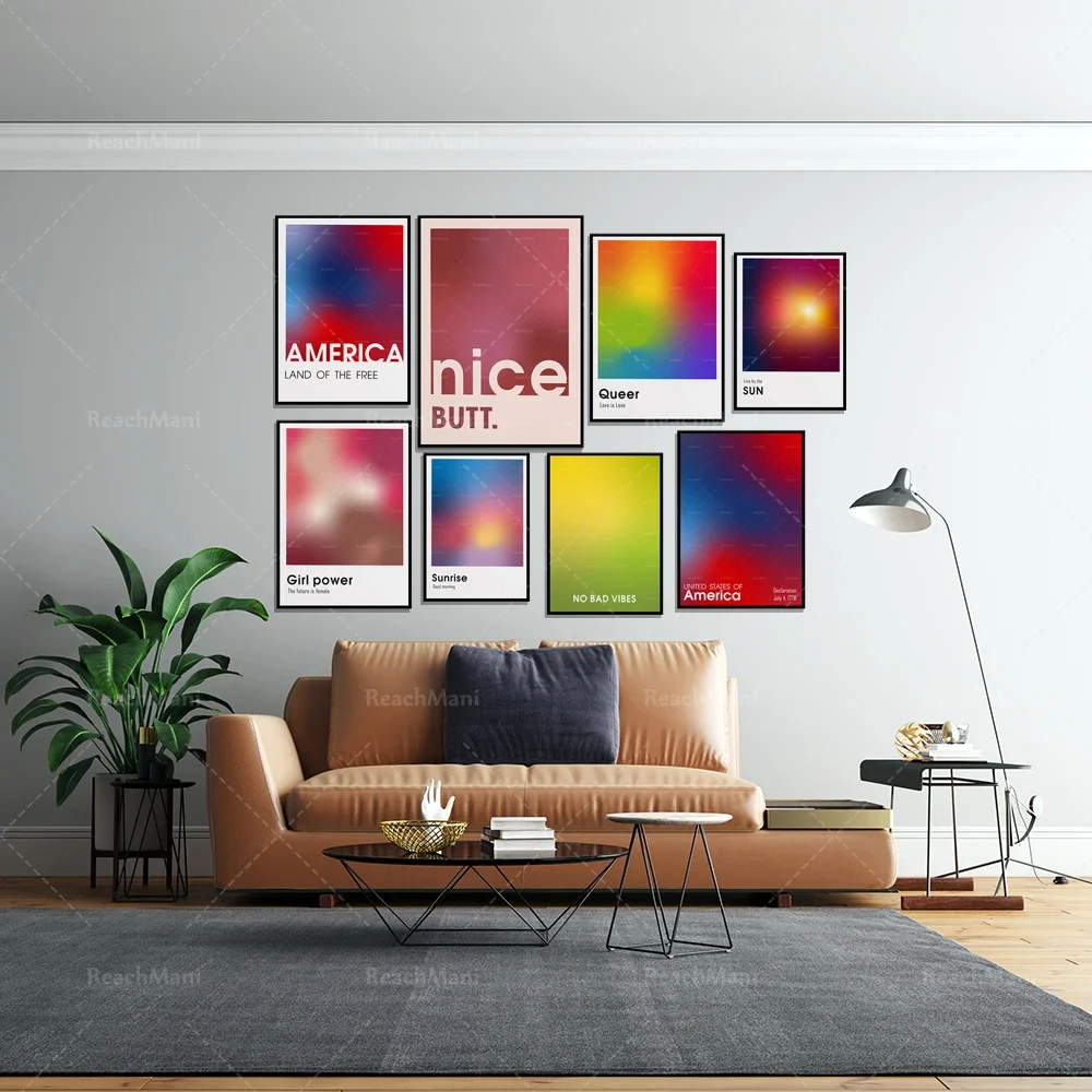 Gradient queer art poster, rainbow Progress pride flag art printing, warm color gradient poster printing Unique gift for home de