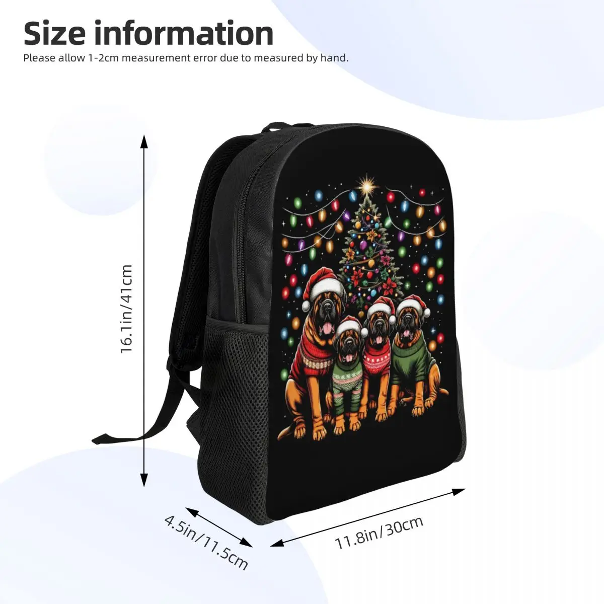 Mastiff Dog Family Light Christmas Tree Student Backpack School Bag Hiking Travel Daypack for Boys Girls Bookbag Shoulder Bags