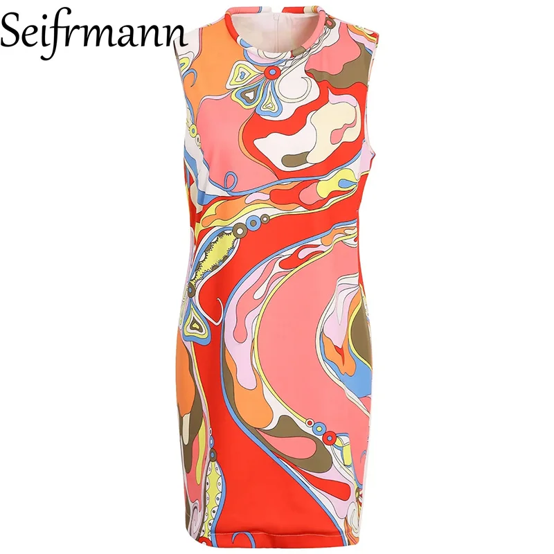 

Seifrmann Casual printed dress round neck sleeveless vest dress 2026 summer fashion women's clothing