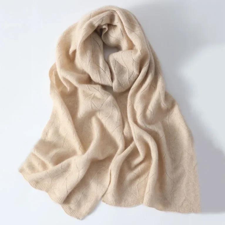 Soft Ladies Neck Warmer Cape Shawl Knit Scarves Outdoor Ski Wholesale Custom Winter Women Luxury Pure 100% Cashmere Scarf Beige