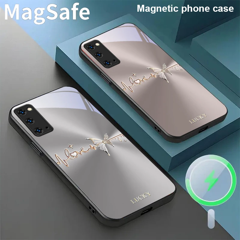 فراشة ذهبية محظوظة لهاتف Magsafe Samsung Galaxy S20 FE S21 S22 S23 Plus S24 Ultra 25 Edge S24 Ultra 22 Plus حافظة هاتف زجاجية