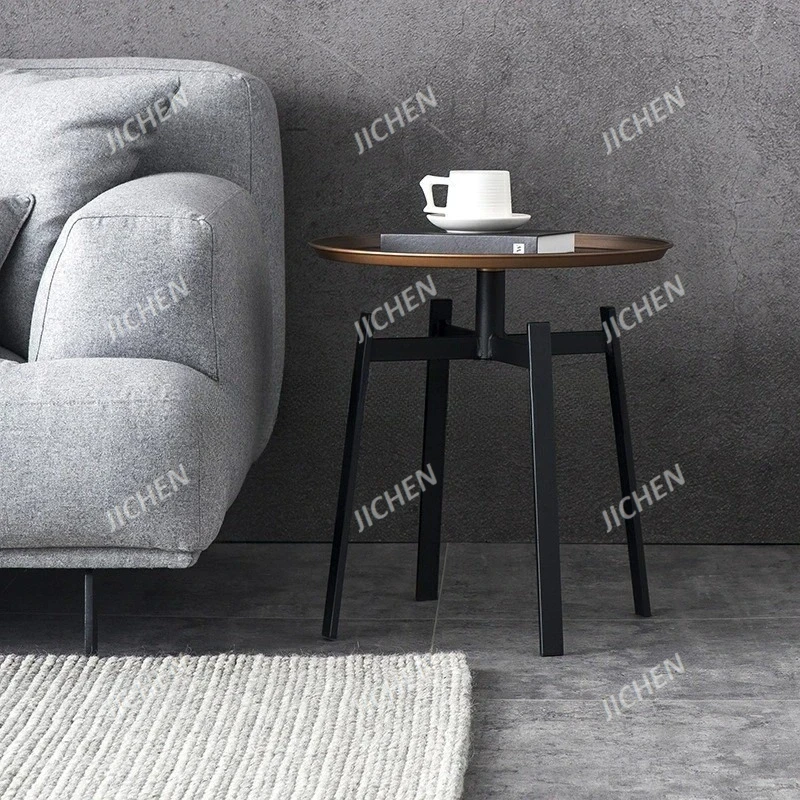 Round Side Table for Living Room, Modern Round Coffee Table, Sofa Tray Table, Simple Small Iron Table with Metal Frame