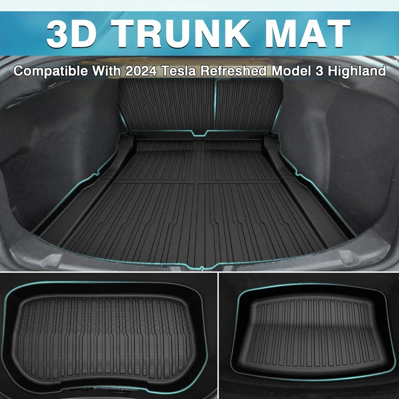 Per Tesla Model 3 Highland 2024 tappetini per bagagliaio anteriore posteriore TPE All-Weather Cargo Liner tappetino Anti sporco schienale del sedile