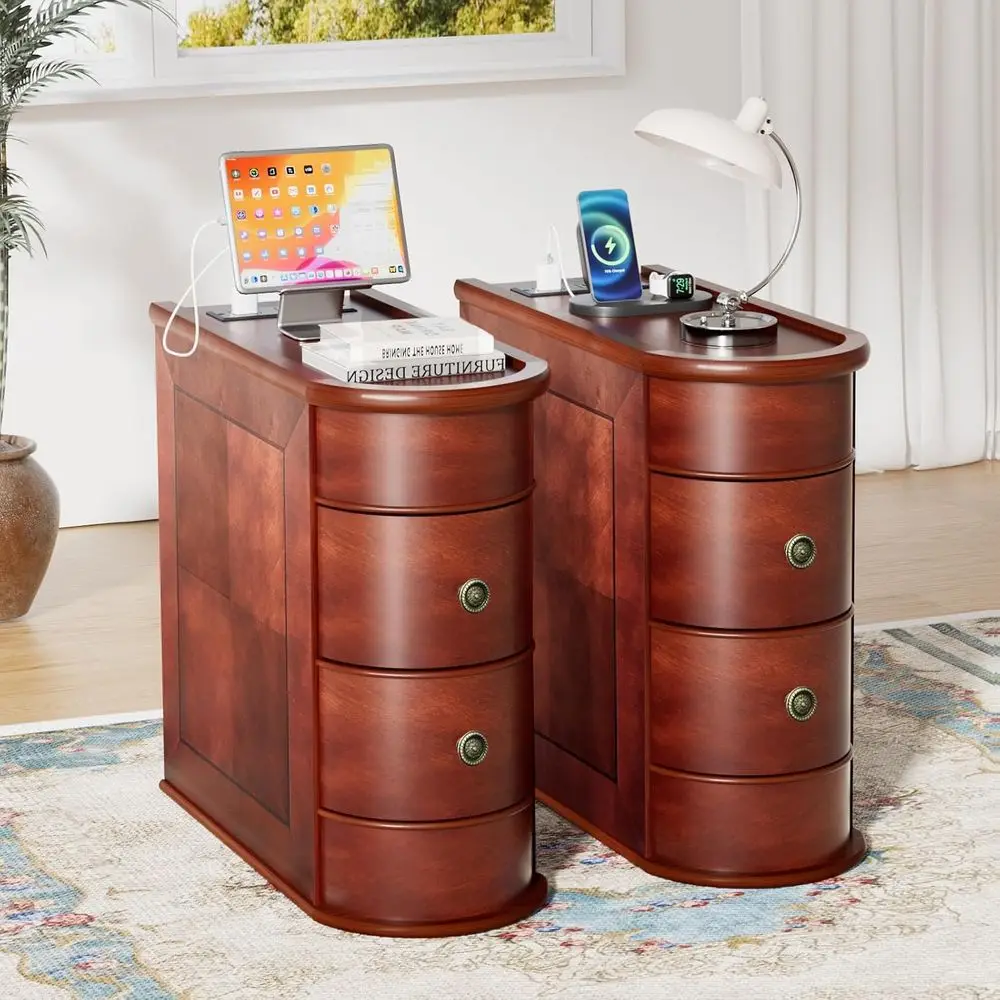 

Charging Station End Table, USB & Outlet Side Table, Ready to Use, Slim Design for Sofa or Bedroom (Set of 2)