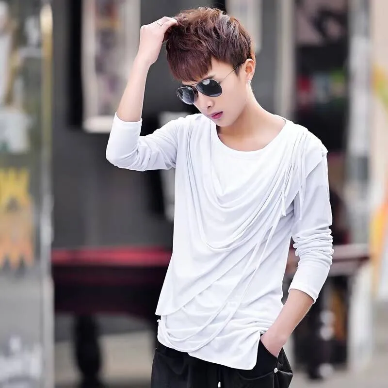 Winter And Korean Men Autumn Men Fashion Trend Long Sleeves Large Size False Two Pile Collar Urban Youth Large Size T-Shirt
