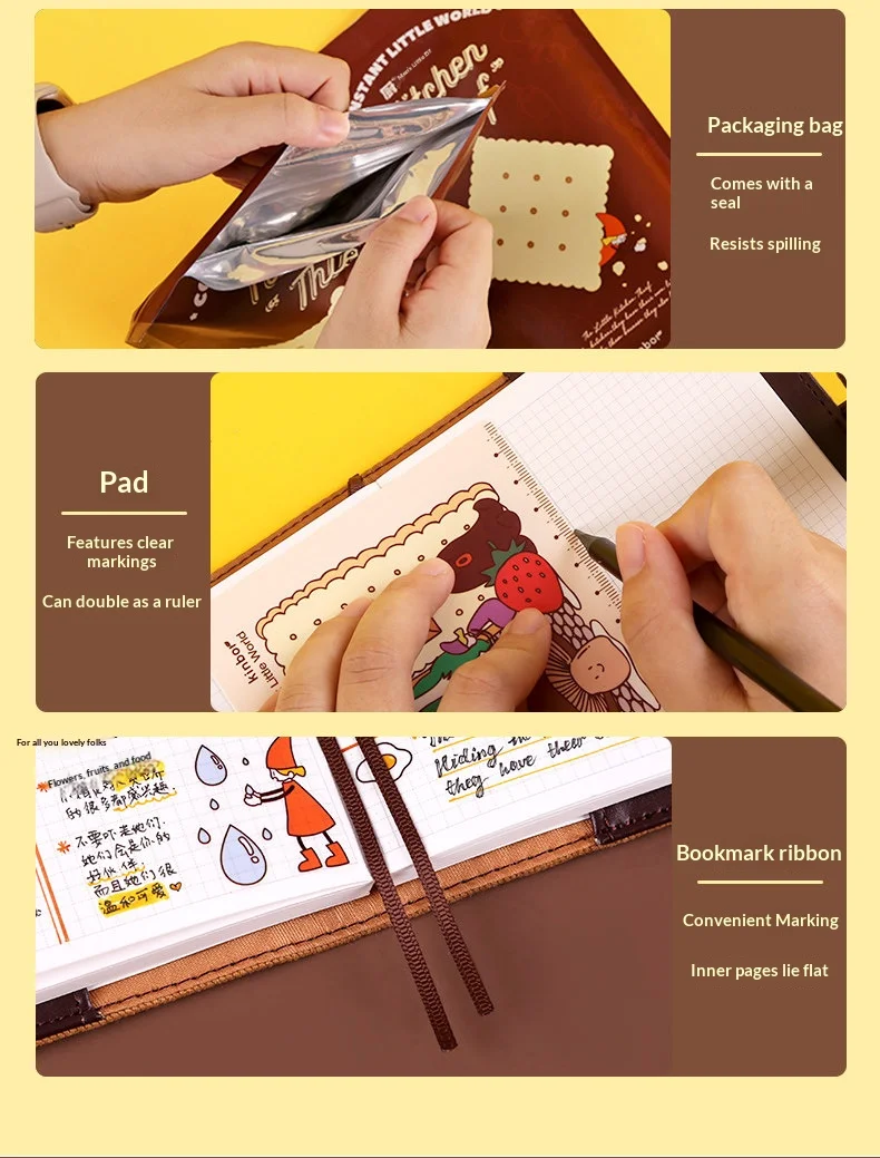 Kitchen Elf A6 Planer-Set, bestickte Keksdecke, Notizbuch, Klemmbrett, Lineal, Block, abnehmbare Seiten, Holzstempel, Aufkleber, süßes Geschenk – Detail 13