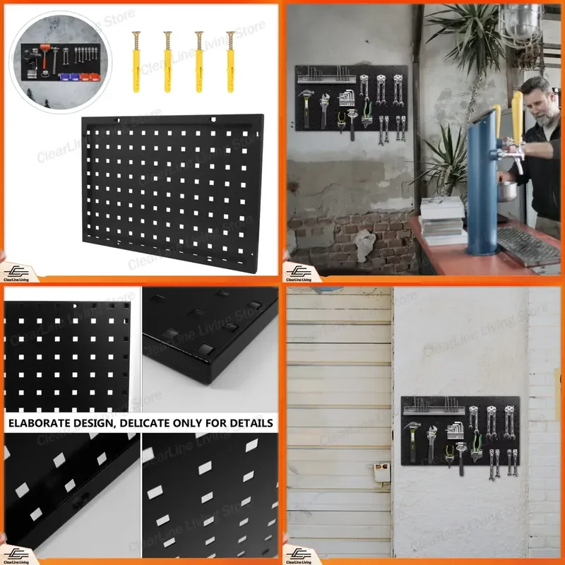 1Pcs Sturdy Galvanized Steel Pegboard Wall Organizer Easy Install Removable Tool Storage Rack for Garage Hardware Store