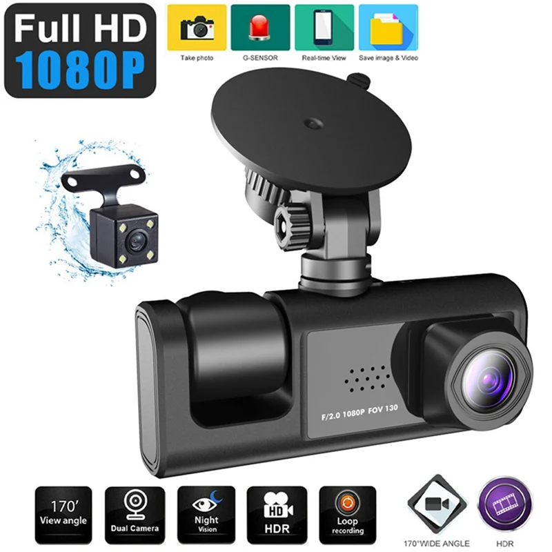 Car DVR 3 Camera Lens HD 1080P Dash Camera Dual Lens Dashcam Video Recorder Black Box 24H Parking Monitoring