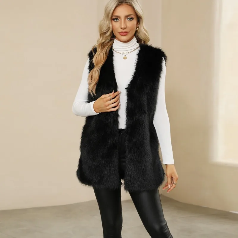 Women's Clothing High-end Faux Fur Waistcoat Warm Fashionable Faux Fox Fur Faux Fur Waistcoat Vest Warm Comfortable Jackets