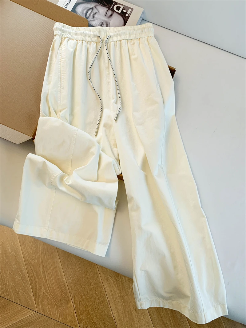 

High Waist Nine-Piece Pants Women's Korean Sle Elastic Wide Leg Spring Faionable Small Size Versatile High-Quali Goods