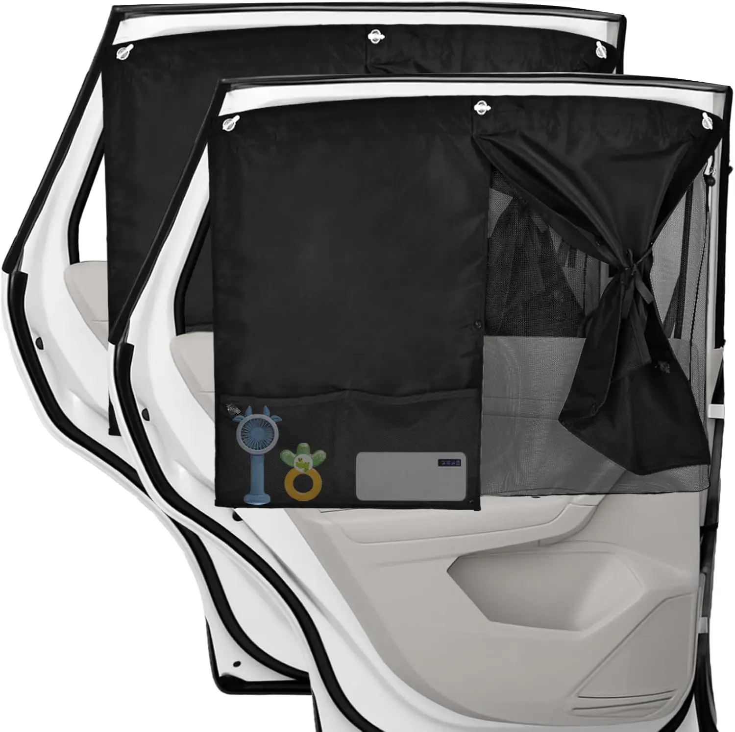 

Автомобильные оконные шторы, 2-упаковка двухслойных оконных штор для ребенка в автомобиле с карманами для хранения, 7 присосок, регулируемая конфиденциальность, черный