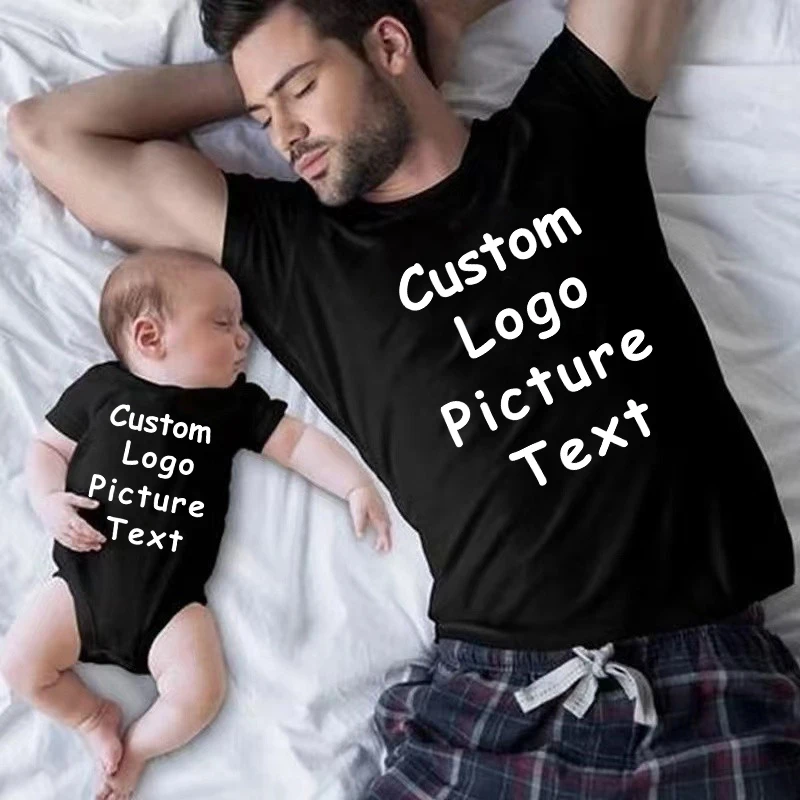 DIY YOUR Design Family Matching Outfits Cotton Short Sleeve CUSTOM TEXT Family Matching Shirts