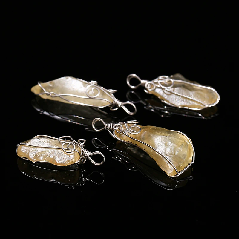1 Pc Natural Stone Libyan Meteorite Wire Wrap Pendant Irregular Shape Charms For Jewelry Making Diy Necklace Bracelet Accessory image 3