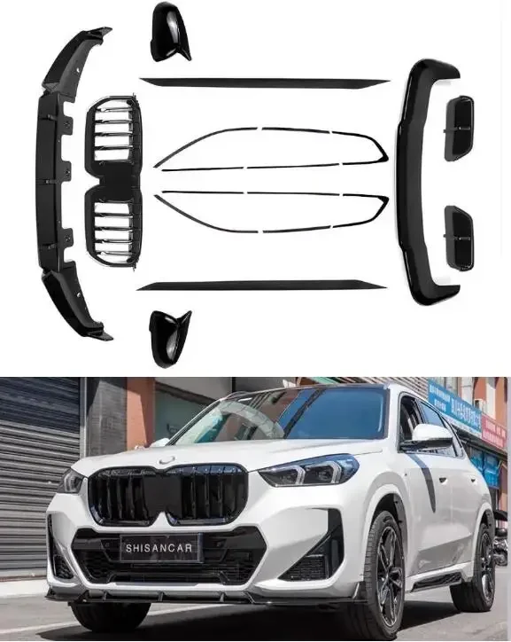 

For BMW X1 U11 2023 2024 Black Knight Bumper Front Lip Rear Diffuser Side Skirt Spoiler Grills Grille Rearview Cap Window T