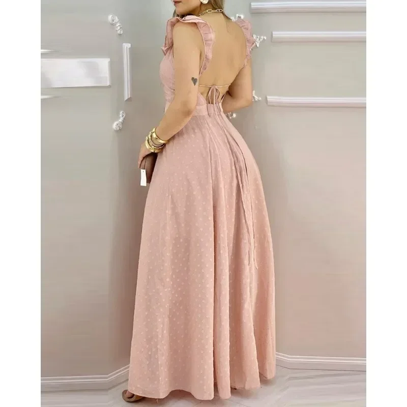 2024春夏新作 レディース 無地 セクシー スリング バックレス ワンピース