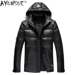 AYUNSUE Men Clothing Men's Winter Down Jacket Real Sheepskin Leather Jackets Hooded Thick Coat 2020 Mens Clothing Jaqueta LXR376