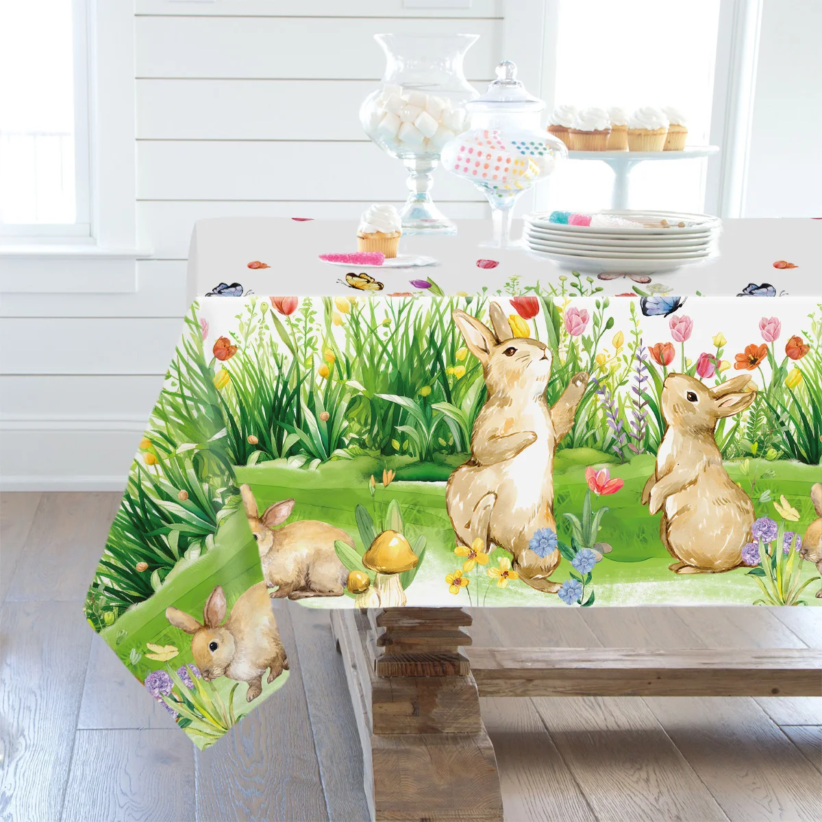 Mantel de conejito de Pascua, decoración feliz de Pascua para el hogar, 2024, huevos de conejo de Pascua, suministros de decoración para fiestas temáticas de primavera