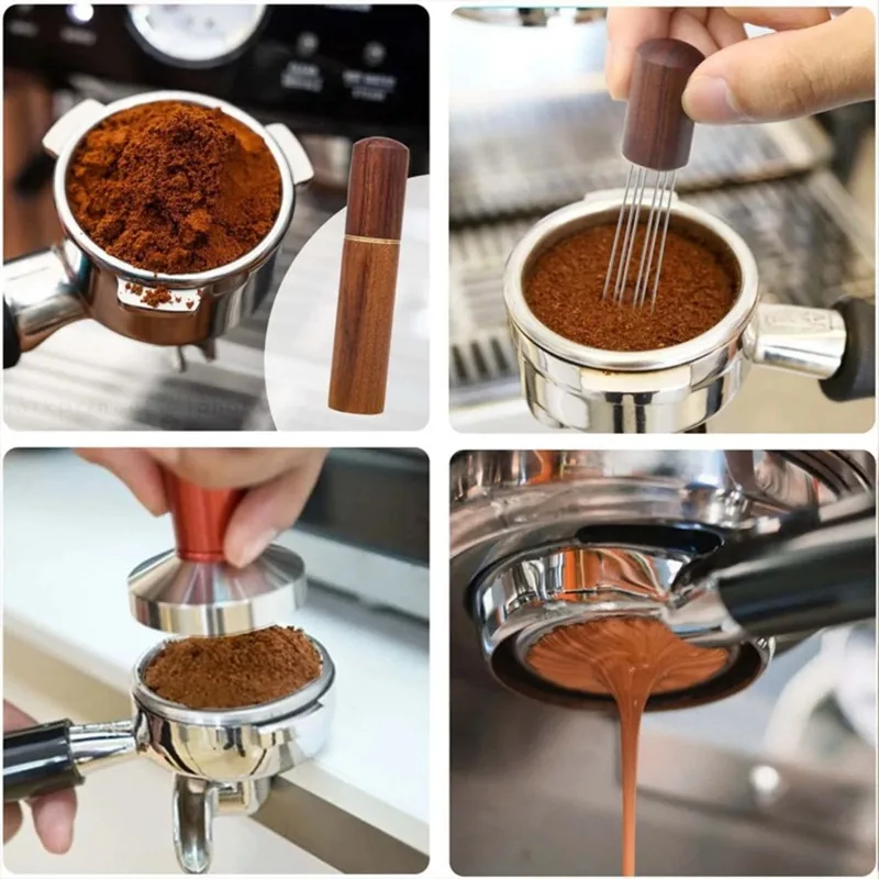 Coffee Needle Espresso Coffee Stirrer Distribution Tool Portable Handheld Coffee Tamper with Wood Handle for Barista Accessories