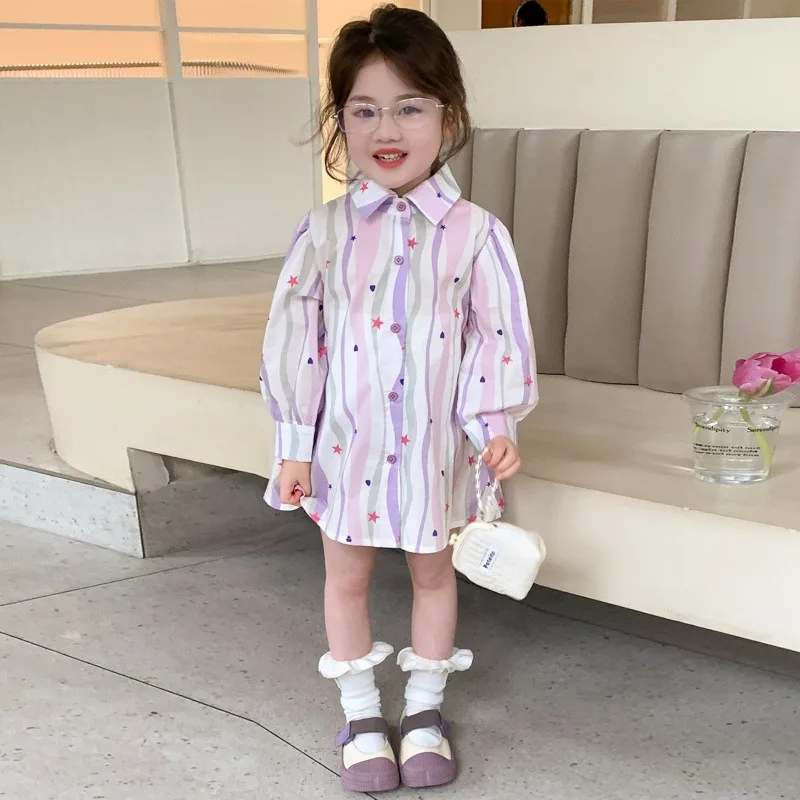 

Baby Girl's Shirt Skirt 2026 Spring and Autumn New Style Back Bow Mid Length Skirt Fashionable and Versatile Cotton Shirt