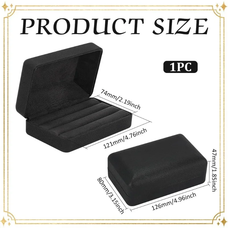 1pc Leather Ring Storage Box 4.96x3.15x1.85 Rectangle PU Leather Rings Storage Box with Velvet Inside Black Ring Storage Box