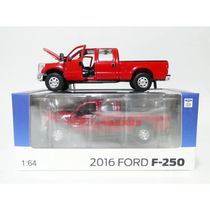 2016 FORD F-250 two-seater pickup truck Transporter Alloy Model Car 4 doors open 1:64 scale Red White Black