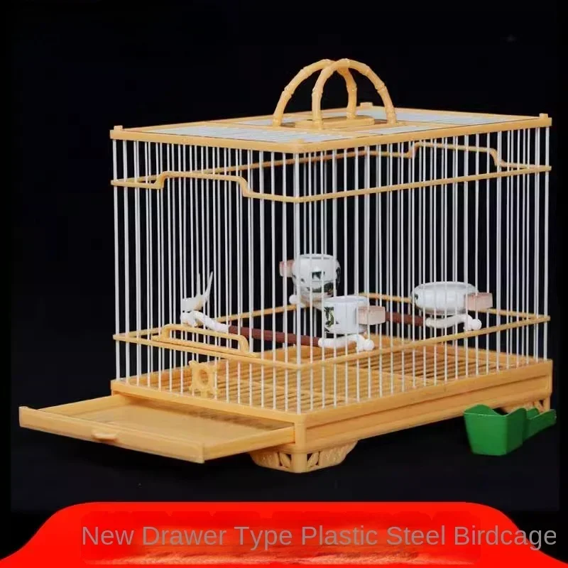 New drawer type embroidered eye bird cage plastic steel glass silk strip yellow bird willow warbler rectangular board top cage