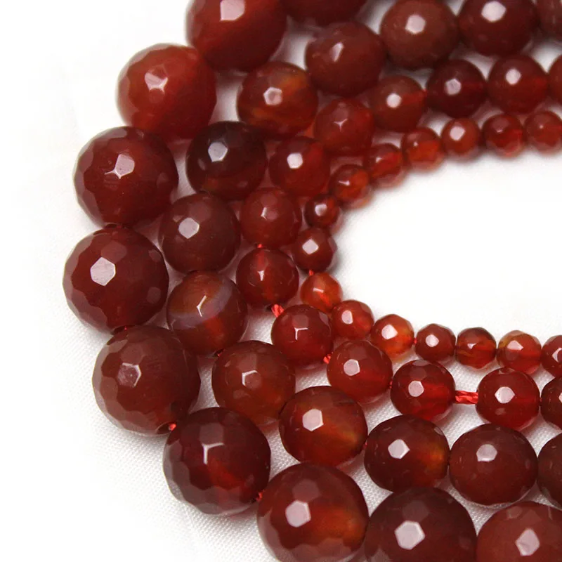 Fctory Price Natural Stone Faceted Red Carnelian Agat Round Loose Spacer Beads 6 8 10 12MM Pick Size For Jewelry Making diy