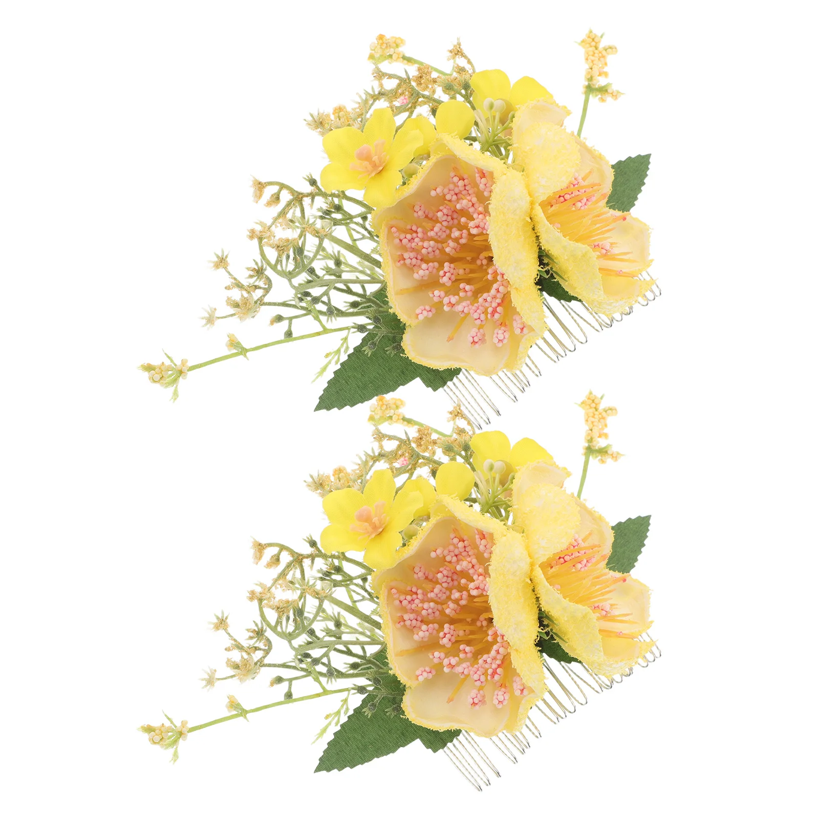 

2Pcs Hawaiian Flower Hair Comb Faux Hibiscus Bloom Lightweight Updos Hair Insert for Summer Holiday Bridal Chignon Bun Women