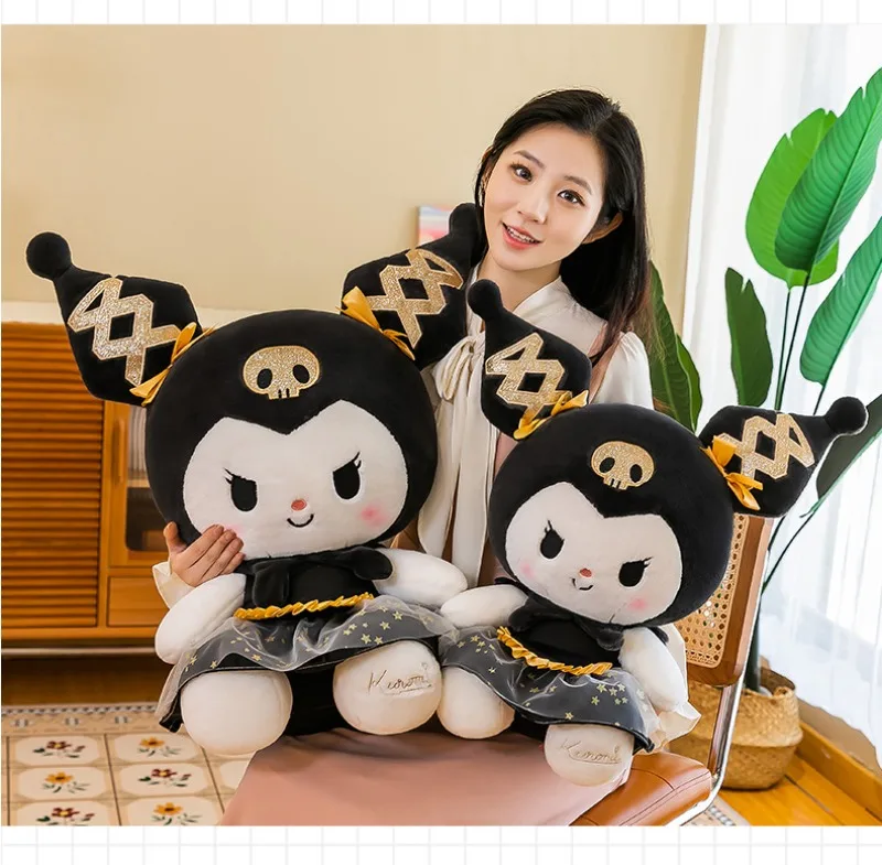 

New Large Black Gold Kuromi Plush Toy Pillow for Children's Birthday Gift - Stuffed Doll Bed Sleeping Pillow