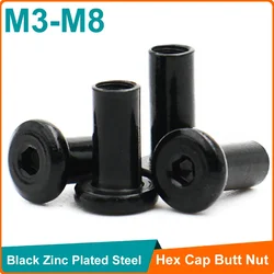 10pcs M3 M4 M5 M6 M8 Black 304 Stainless Steel Flat Hex Hexagon Socket Head Rivet Connector Insert Joint Sleeve Cap Butt Nut