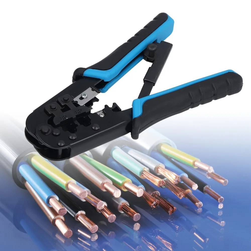 All-in-One RJ45 Crimp Tool Built-in Wire Cutter and Stripper Modular Crimping Tool for 8P8C / 6P6C / 6P4C /8P8C / 6P6C / 6P4C