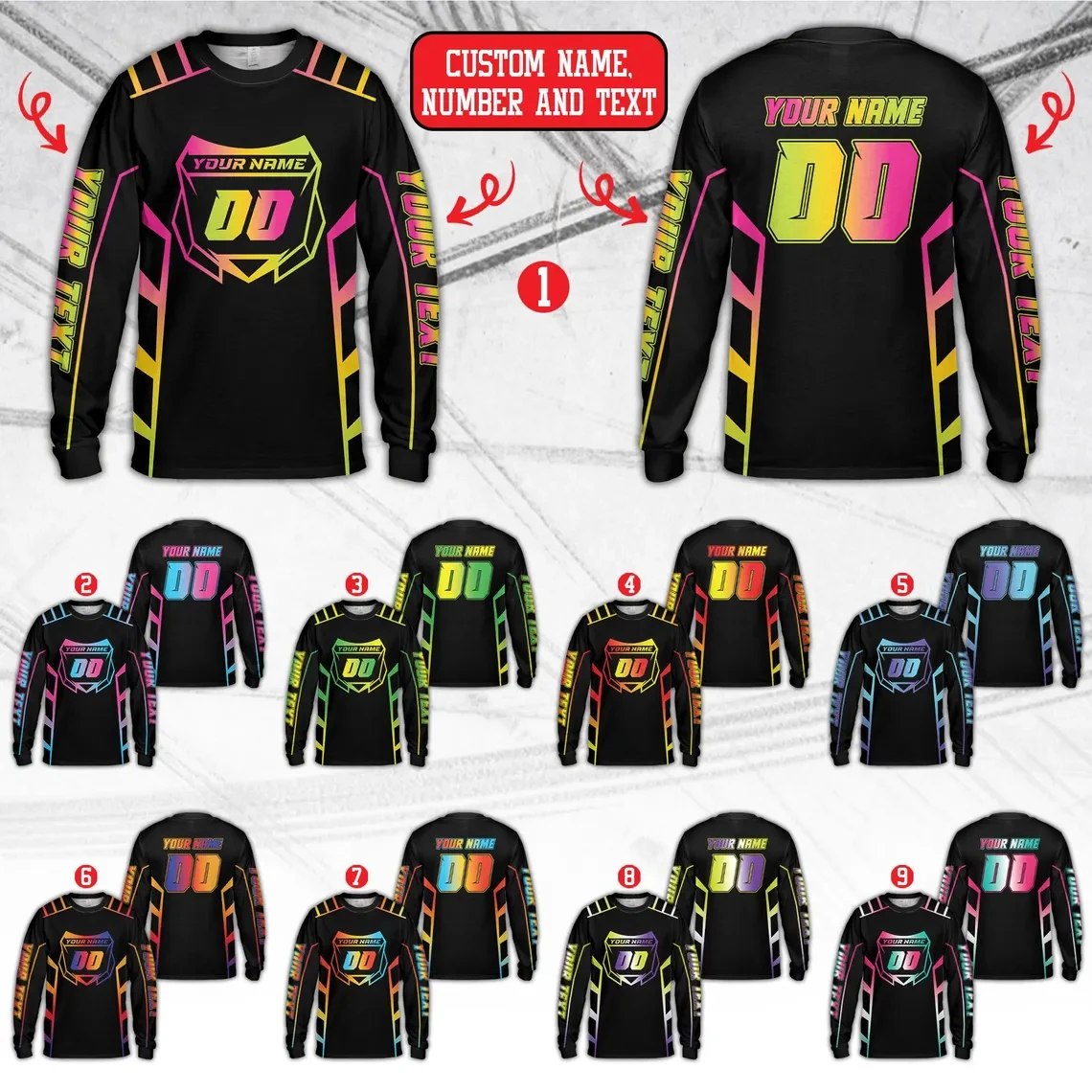 Custom Name Number Gradient Motocross Jersey Long Sleeve Racing Shirt Personalized Text Dirt Bike Sports T Shirts For Men Women