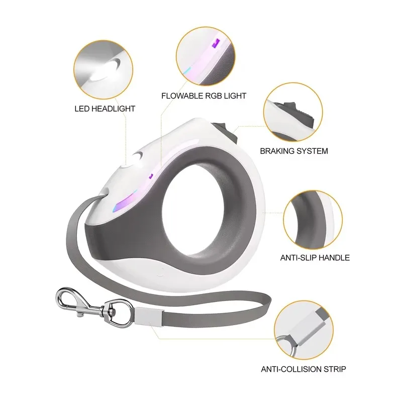 New Arrival Modern Luxury Adjustable Automatic Retractable LED Dog Leash Set for Small Dogs Traction Rope Pet Walking
