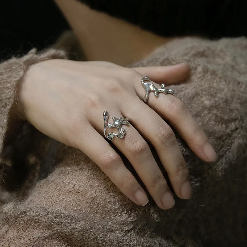 PANJBJ 925 Sterling Silve Liquid Lava Irregular Korean Ring for Women Simple Vintage Design Jewelry Dropshipping