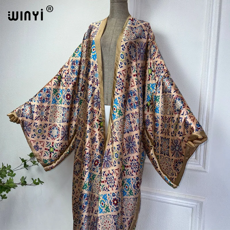 WINYI high quality kimono african print dress beach wear Elegant Cardigan sexy Holiday beach outfits for women vestidos swimwear