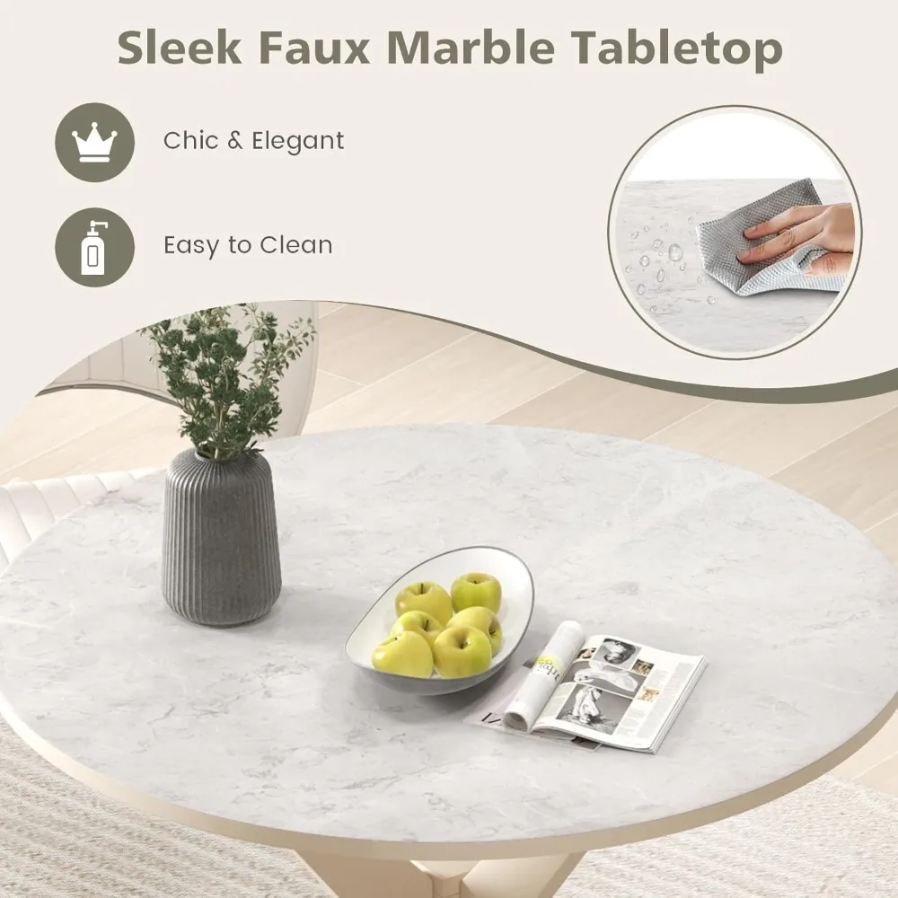 Meja Makan Bundar 36 inci, Meja Dapur Kayu Solid dengan Alas Kaki Berbentuk Pedestal yang Bersilang dan Bantalan Kaki yang Dapat Disesuaikan untuk Rumah, Kantor