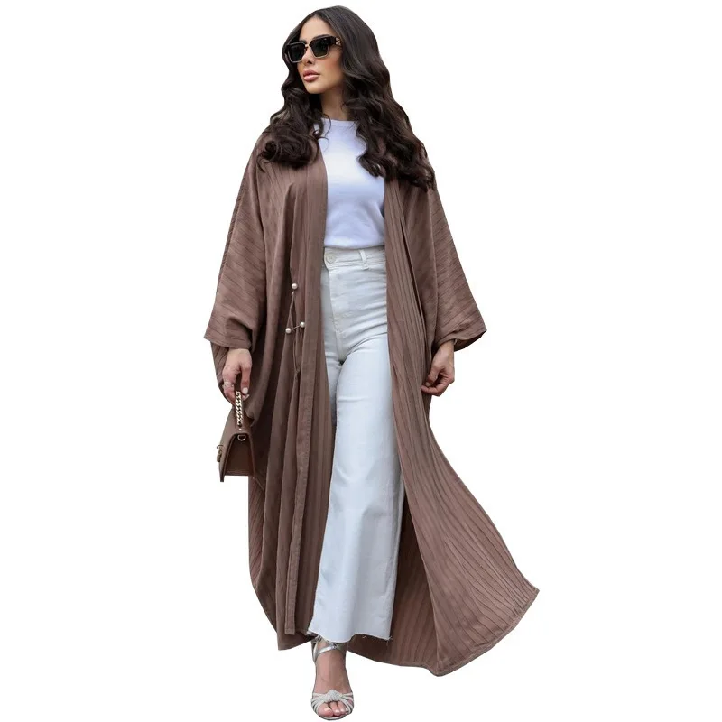 ZD077 Muslim Women's Fashion Modern Fashion Türkiye Stripe Casual Large Abaya Cardigan Gown