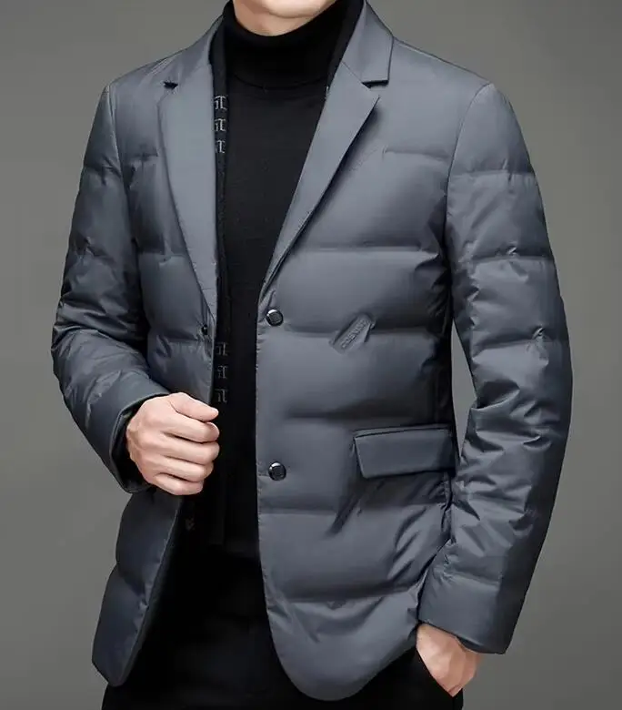 Down Suit Men's Winter New Style White Duck Down Men's High-End Quality Scarf Collar Casual Suit Jacket